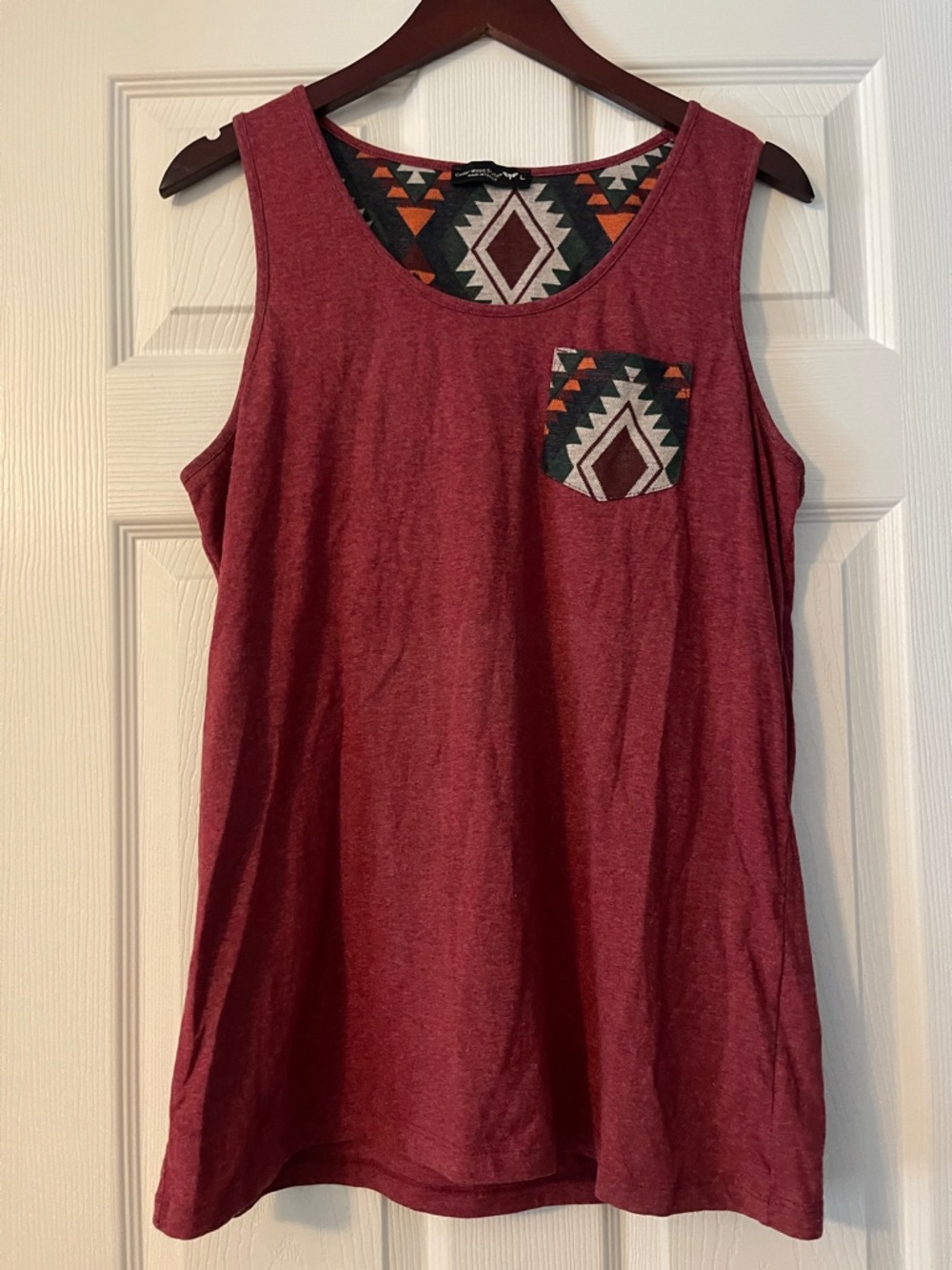 Men's Red Tank Top with Aztec-Trim Pocket